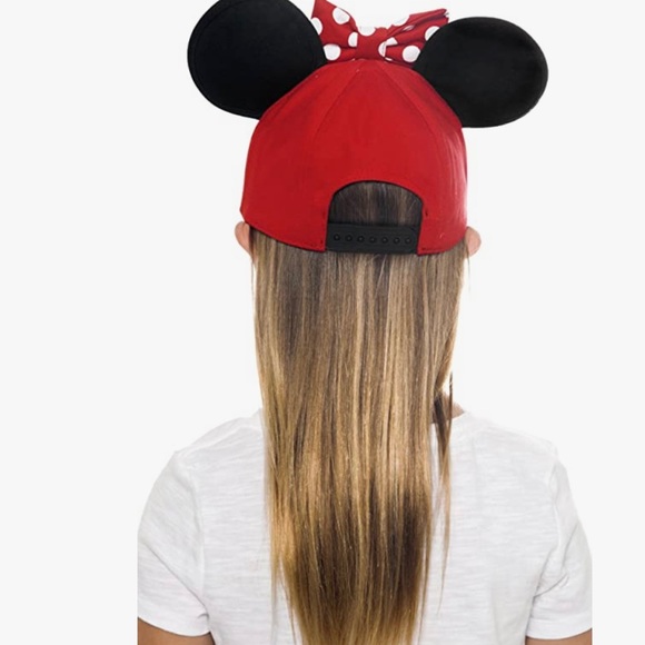 Disney MINNIE MOUSE HAT RED W/ EARS AND POLKA DOT BOW WOMENS CAP NEW - Picture 4 of 5
